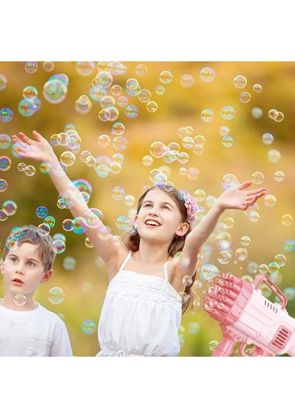 Pilli Roket Atar Köpük Tabancası 32 Delikli Bazooka Bubble Machine