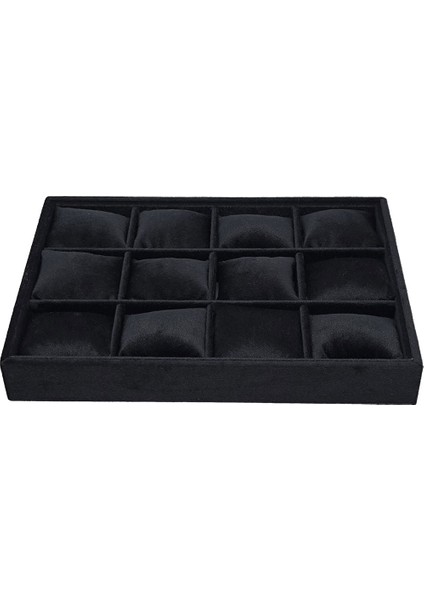 Süet Kumaş Siyah Renk 34X24 cm Yastıklı Çekmece Içi Saat ve Takı Kutusu