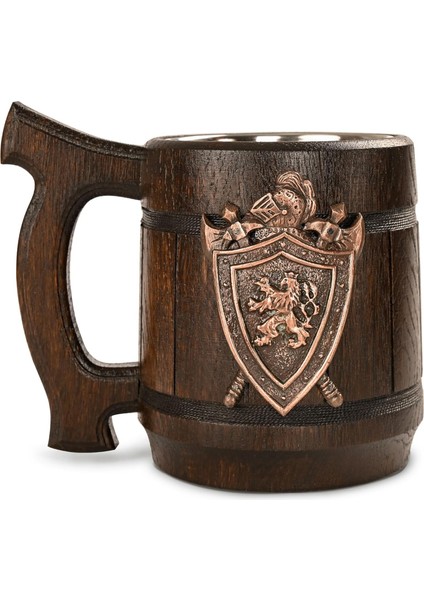 Anka Shop El Yapımı Ahşap Bira Kupası Ortaçağ Knight Thor Mug Paslanmaz Çelik Viking Bira Bardağı 600 Ml.