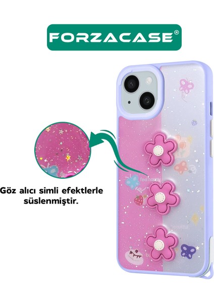 Samsung Galaxy A14 ile Uyumlu Cute Serisi Parlayan Simli Kabartma Figürlü Kılıf