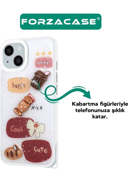 iPhone 15 ile Uyumlu Cute Serisi Parlayan Simli Kabartma Figürlü Kılıf