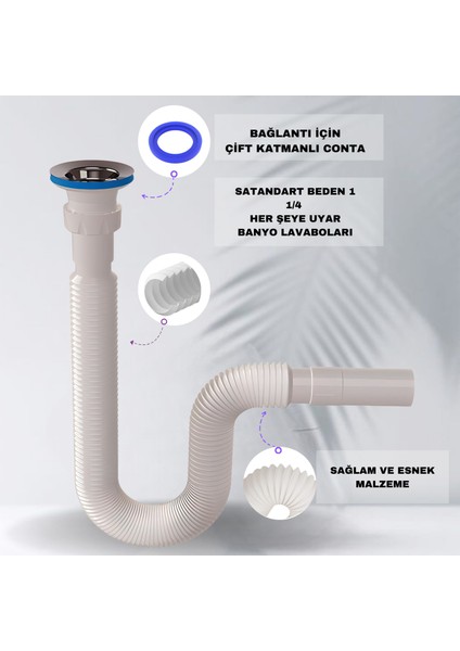 Güçlü Körüklü Lavabo Sifonu Paslanmaz Çelik Dayanıklı Plastikten Üretilmiştir modelleri