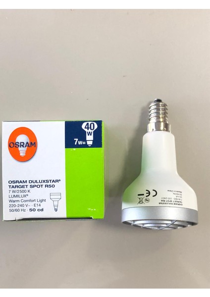 10 Adet Osram R50 Spot Ampul -7W=40W Sarı 2500 Kelvin Tasarruflu Lamba - E14 İnce Duylu