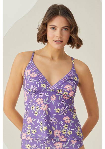 Renkli Bloom Tek Üst Tankini