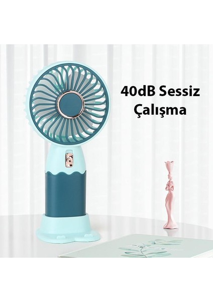 40DB Sessiz Taşınabilir Şarjlı El Fanı ve Masaüstü Telefon Standı Masaüstü Standlı El Fanı