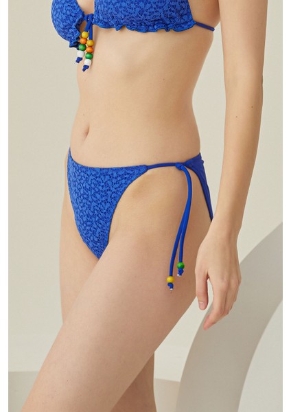 Saks Mavi Dantelli Tek Alt Bikini