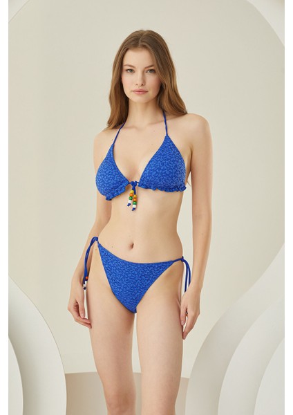 Saks Mavi Dantelli Tek Alt Bikini