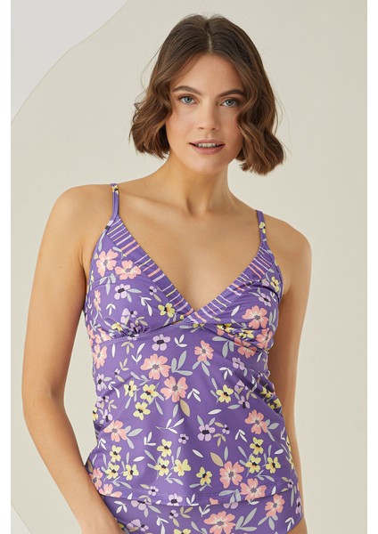 Renkli Bloom Tek Üst Tankini