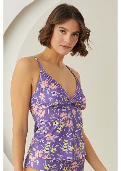 Renkli Bloom Tek Üst Tankini