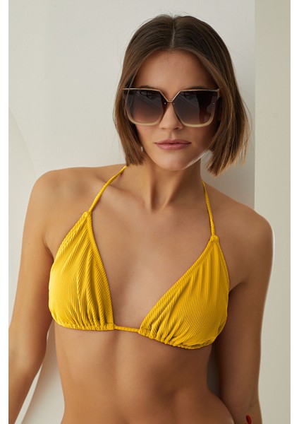 Sarı Ribbed Üçgen Tek Üst Bikini