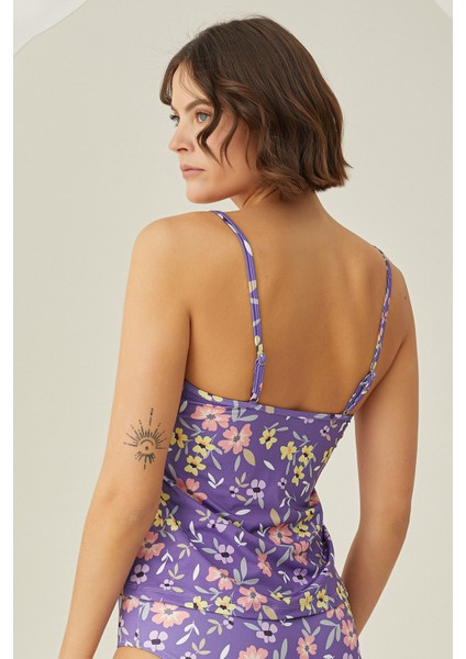 Renkli Bloom Tek Üst Tankini fırsatları