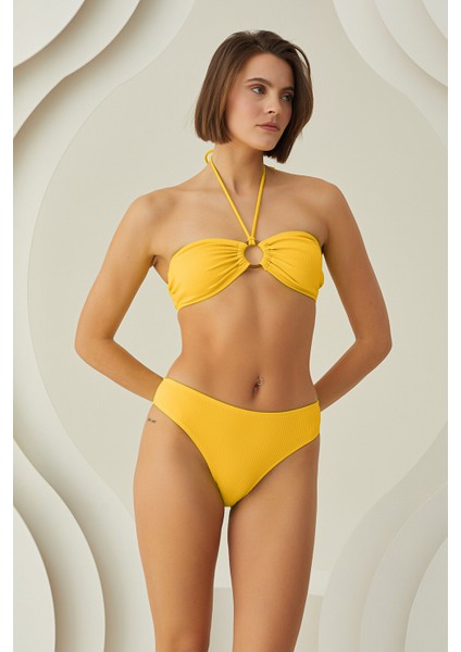 Sarı Reps Boyundan Bağlamalı Tek Üst Bikini