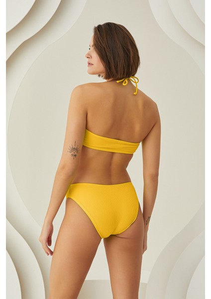 Sarı Reps Boyundan Bağlamalı Tek Üst Bikini fiyatları