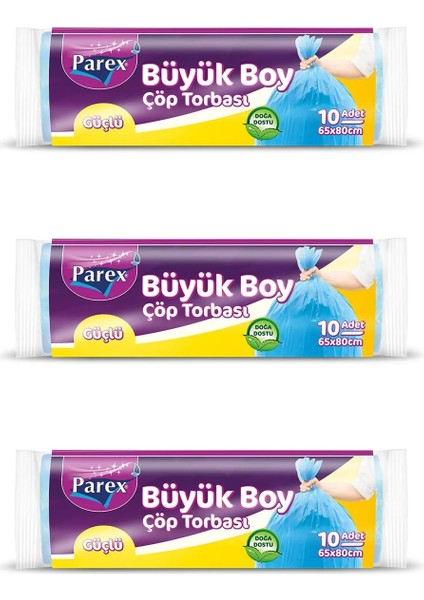 Güçlü Çöp Poşeti Büyük Boy 65 x 80 cm 10 Adet - Mavi x 3 Paket