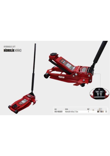 Arabalı Kriko 3 Ton Düşük Şase 013-RC6031