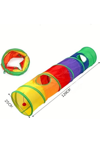 Katlanabilir Kedi Tüneli Kedi Oyun Tüneli Gökkuşağı Renk 120CM