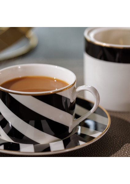 Luxe Deco Geometrik Çizgili 2li 200ML Çay Fincanı ve Tabaklar Seti fiyatları