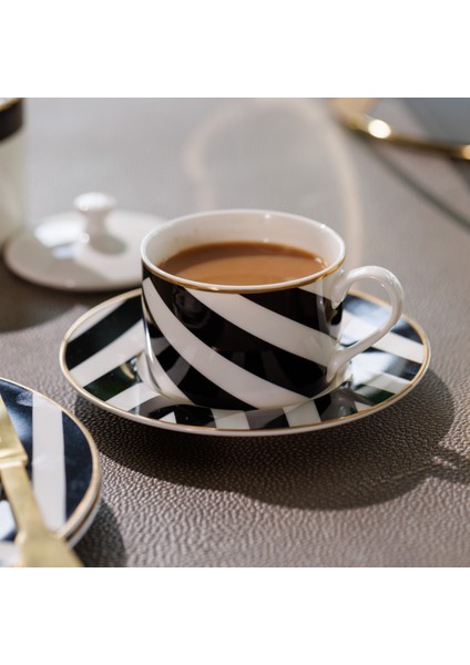 Luxe Deco Geometrik Çizgili 2li 200ML Çay Fincanı ve Tabaklar Seti fırsatları