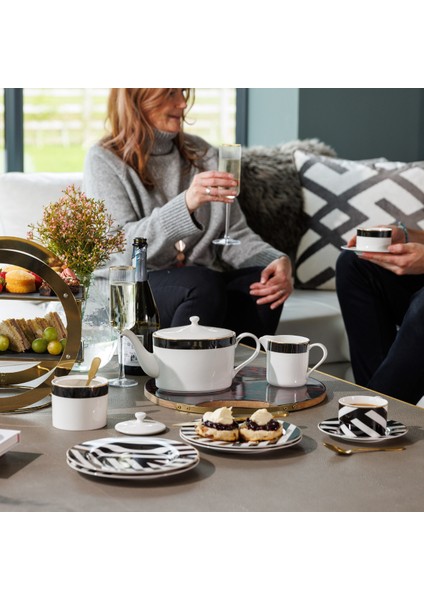 Luxe Deco Geometrik Çizgili 2li 200ML Çay Fincanı ve Tabaklar Seti indirimleri
