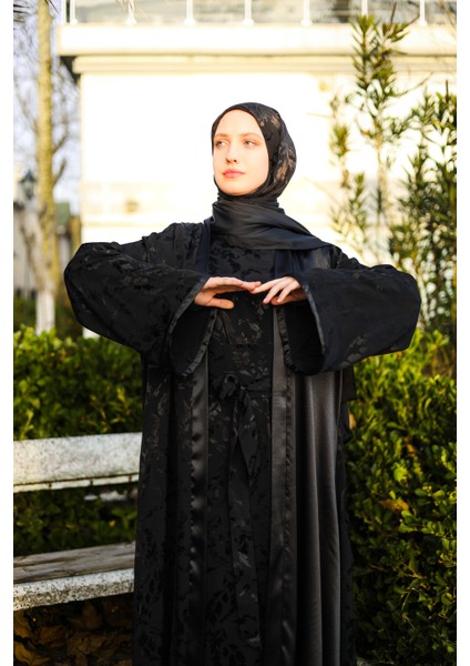 Siyah Premium Jessica - Krep Ipek Abaya (4 Mevsim)