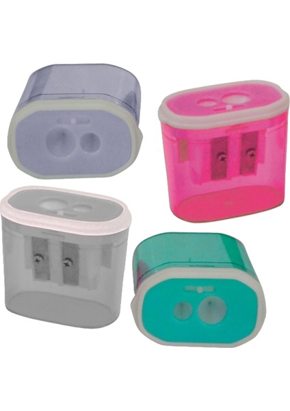 Şeffaf Digdörtgen Kalemtraş Çift Delikli Kilitli Metalik Renkler 4 Farklı Renk Adet