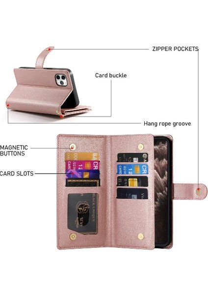 IPhone 11 Için Flip Case Pro Max Cüzdan Bölmesi Kickstand Bilek Kayışı (Yurt Dışından) indirimleri