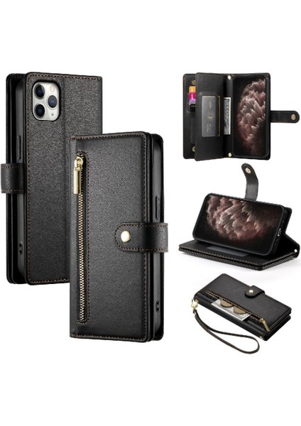 IPhone 11 Için Flip Case Pro Max Cüzdan Bölmesi Kickstand Bilek Kayışı (Yurt Dışından)