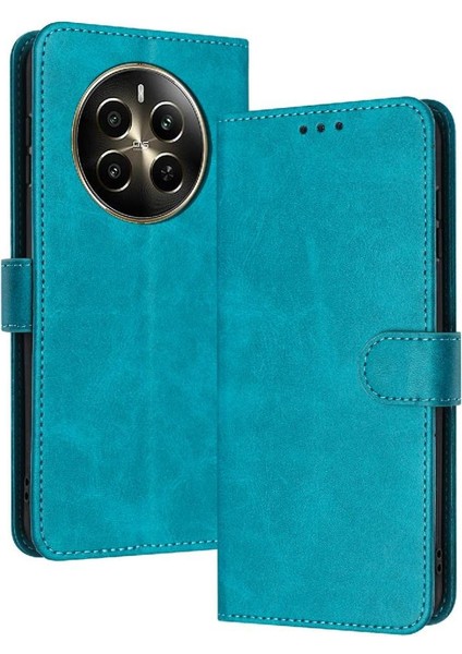 Toka Pu Deri Saf Renk Kickstand ile Realme 12 Artı Için Flip Case (Yurt Dışından)