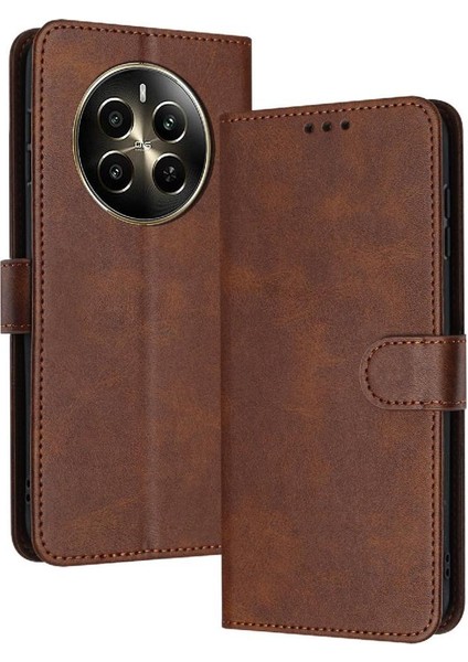 Toka Pu Deri Saf Renk Kickstand ile Realme 12 Artı Için Flip Case (Yurt Dışından)