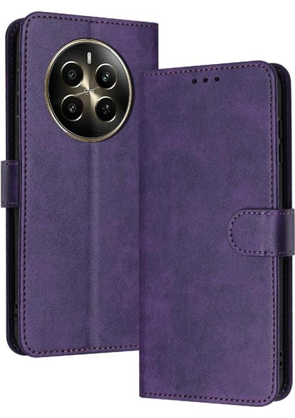 Toka Pu Deri Saf Renk Kickstand ile Realme 12 Artı Için Flip Case (Yurt Dışından)