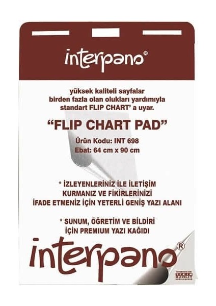 Inter 64X90 30 Yaprak Askılı Flipchart Kağıdı ( 1 Adet )