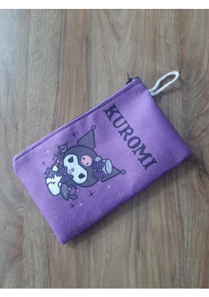 Sanrio Karakterleri Kuromi Mor Zemin Desenli Tasarım Kalaemlik - Cüzdan