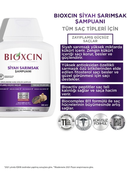 Siyah Sarımsak Şampuanı 300 ml | Güçsüz Saçlar 3'lü