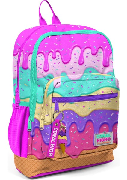 Kids Pembe Rengarenk Dondurma Desenli Okul Sırt Çantası T23731