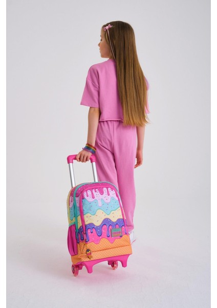 Kids Rengarenk Dondurma Desenli Pembe Çekçekli 3'lü Çanta Seti 3Set 23931 indirimleri