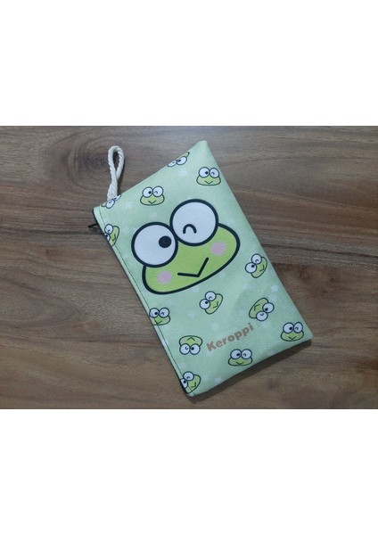 Keroppi Sevimli Kurbağacık Desenli Tasarım Bez Kalemlik-Cüzdan