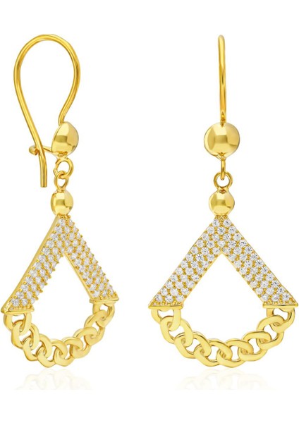 Üçgen Model Taşlı Küpe