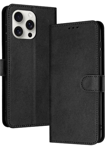 Toka ile IPhone 16 Pro Pu Deri Saf Renk Kickstand Için Flip Case (Yurt Dışından)