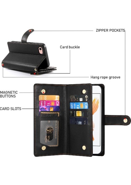 IPhone 7/8 Bilek Kayışı Cüzdan Bölmesi Çok Fonksiyonlu Flip Case (Yurt Dışından)