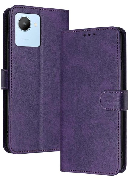 Toka Pu ile Kart Yuvası Saf Renk ile Realme C30/C30S Için Flip Case (Yurt Dışından)