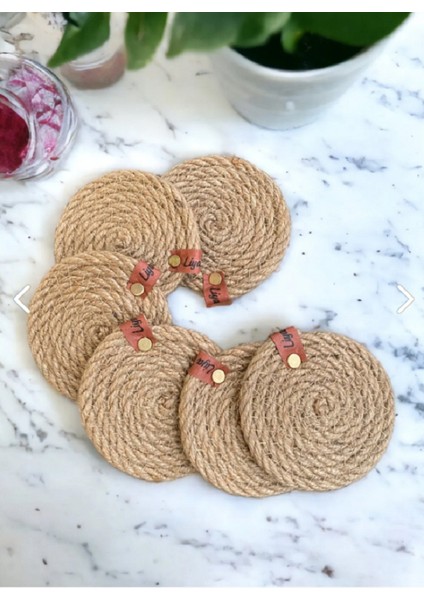 6'lı Set Hasır Bardak Altlığı -Dekoratif Altlık - Mum, Bardak Altlık - Masa Dekorasyonu- Jute Rope