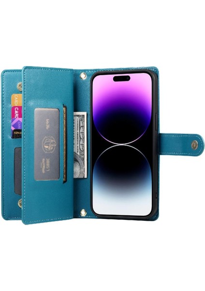 IPhone 14 Için Flip Case Pro Max Bilek Kayışı Kickstand Cüzdan Bölmesi (Yurt Dışından)