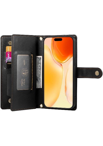 IPhone 16 Için Flip Case Artı Çok Fonksiyonlu Kart Yuvaları Kickstand Cüzdan (Yurt Dışından)