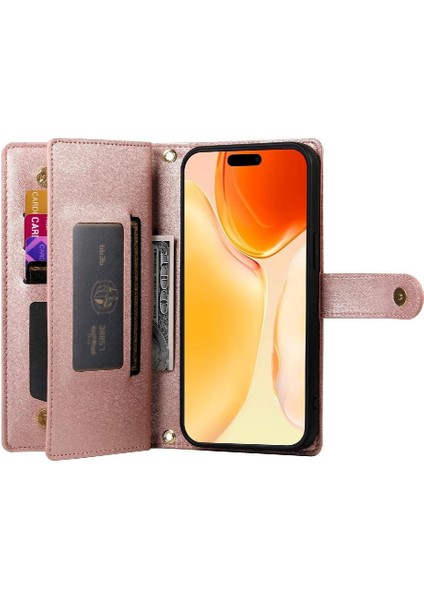 IPhone 16 Için Flip Case Artı Çok Fonksiyonlu Kart Yuvaları Kickstand Cüzdan (Yurt Dışından)