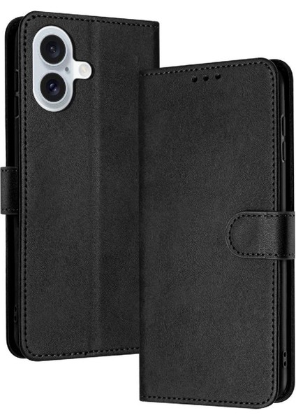 Toka ile Kart Yuvası Saf Renk Pu Deri ile IPhone 16 Için Flip Case (Yurt Dışından)