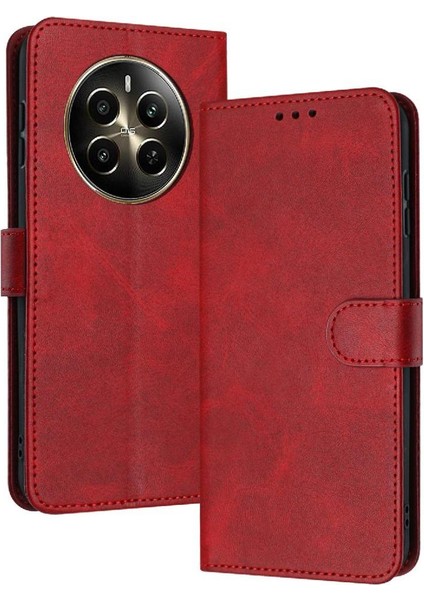 Toka Pu Deri Saf Renk Kickstand ile Realme 12 Artı Için Flip Case (Yurt Dışından)