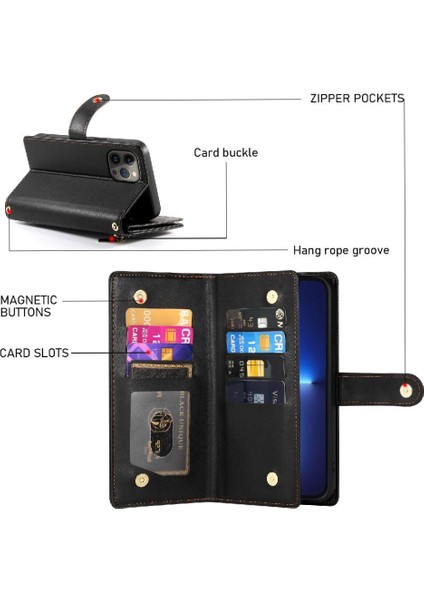 IPhone 13 Için Flip Case Pro Max Kickstand Çok Fonksiyonlu Kart Yuvaları Bilek (Yurt Dışından)