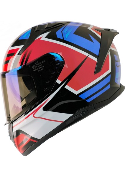 Mts M-801 Thanos Mavi-Beyaz Güneş Vizörlü Kask (Mavi Camlı)
