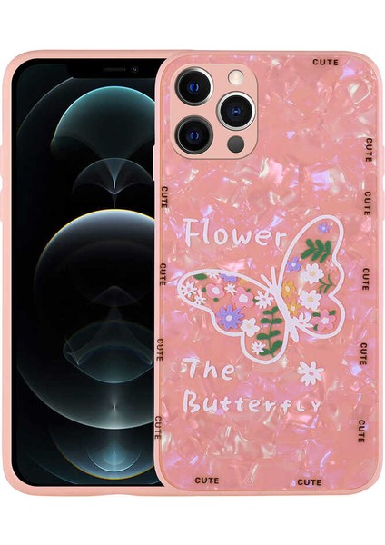 iPhone 12 Pro Max - Uyumlu Desenli Sert Silikon More Tr Mumila Kapak-Pink Flower