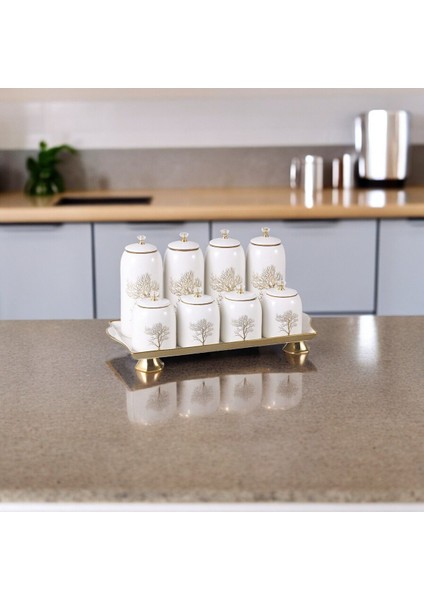 Autumn Gold Detaylı Hayat Ağacı Desenli Kristal Taşlı Porselen 8'li Baharatlık Seti fırsatları